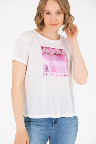 U.S. Polo Assn. Kadın Ekru Bisiklet Yaka Tişört 50265366-VR019