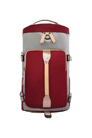 Bordo Seyahat Çantası Büyük Kapasiteli Çok Fonksiyonlu Taşınabilir Sırt Çantası Yuvarlak Kova Tek Omuz Sırt Çantası Eğitim Ve Spor Çantası