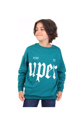 Toontoy Kids Toontoy Erkek Çocuk Baskılı Sweatshirt Petrol Mavi