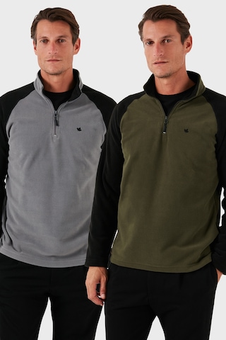 Buratti Slim Fit Yarım Fermuarlı Kışlık Şardonlu 2'Li Paket Erkek Polar 5906055S2 Gri-Haki