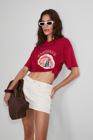 Grımelange Sardı Kadın Yumuşak Kumaşlı %100 Organik Pamuklu Baskı Detaylı Kırmızı T-shirt