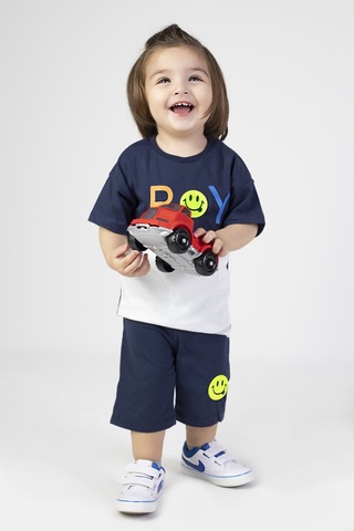 Erkek Bebek Şortlu Kısa Kollu Boys Desen Baskılı Yazlık Basic Alt-üst Takım 6-24 Ay Lacivert