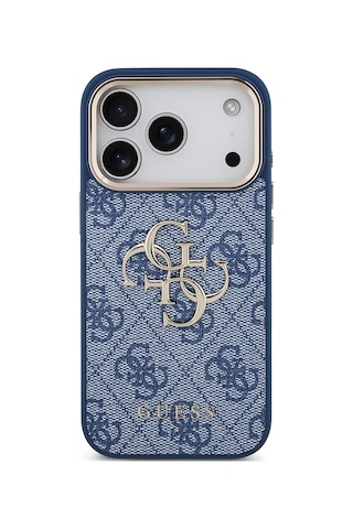 Apple Uyumlu iPhone 18 Pro Kılıf Guess Lisanslı Gold Metal Kamera Çerçeveli Metal Büyük 4g Ve Yazı Logolu Mavi