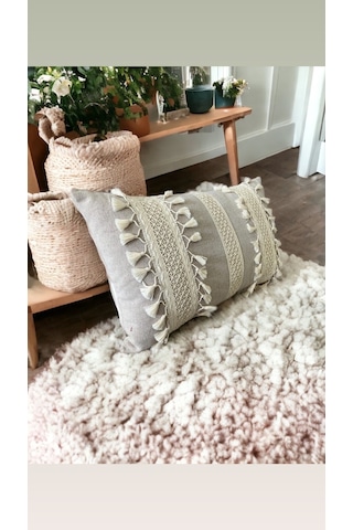 Dnc Home Tekstil Ndchome Özel Tasarım Tekli Bej Kırlent Kılıfı 35x55