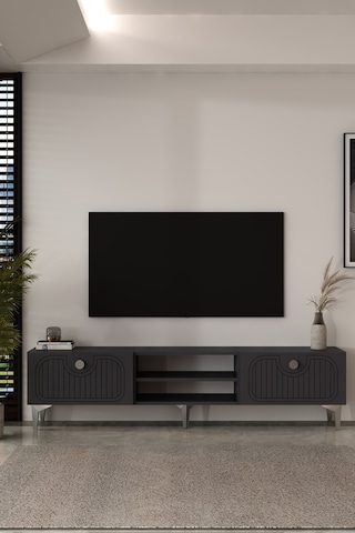 180dhdtsr3ag Hera Lazer Desenli Raflı Tv Sehpası,ünitesi Antrasit-gümüş