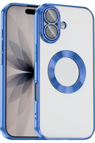 Apple Uyumlu iPhone 17 Kılıf Kamera Korumalı Logo Gösteren Zore Omega Kapak - Mavi Mavi