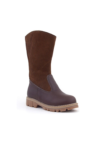 Rakerplus Hakiki Deri Taba Kahve Fermuarlı Uzun Kız Çocuk Çizme Taba