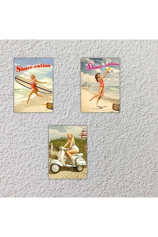 Avrupa Güzelleri Tasarımlı Retro 20 X 28 Cm Mdf Duvar Dekorasyon Posteri