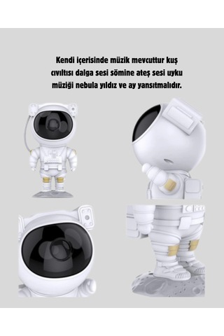Mey İthalat Bluetooth Müzikli Astronot Projeksiyon Lambası Yıldız Ve Ay Efektli