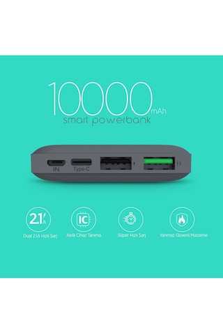 Abatech Powerbank 10.000 Mah Taşınabilir Şarj Cihazı Siyah