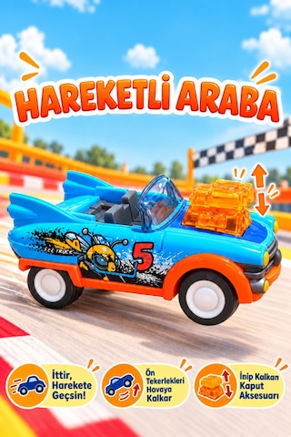 Eğlenceli Araba İt Gitsin Mekanizmalı Ön Tekerleri Kalkan 12 Cm Haraketli Aksesuarlı Oyuncak Araba