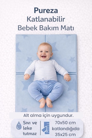 Katlanabilir Alt Değiştirme ve Bebek Bakım Matı 70 50 CM Taşınabilir Su Geçirmez Hijyenik, Silinebilir Yerli Üretim