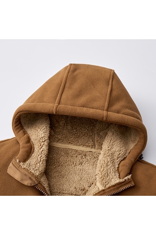 Polar Astarlı Uzun Kollu Sıcak Su Geçirmez Kapüşonlu Erkek Polar Ceket Siyah