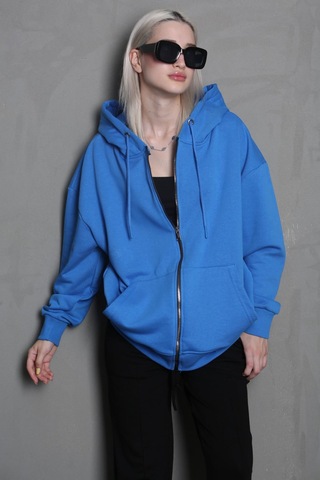 Madmext Mavi Kapüşonlu Basic Sweatshirt Mg1900 Mavi