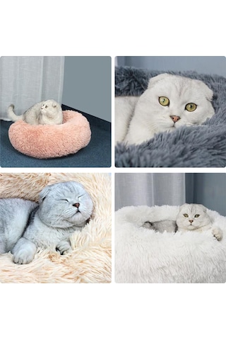 Moveevo Kediler Ve Küçük Köpekler İçin Yumuşak Peluş Yuvarlak Evcil Hayvan Yatağı