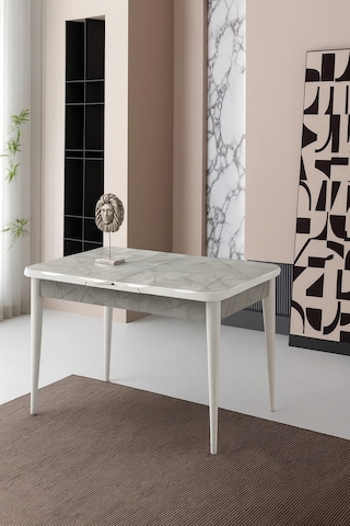 Lagina Ortadan Açılır Büyüyen Yemek Masası Mermer Desenli 80x130cm Gri