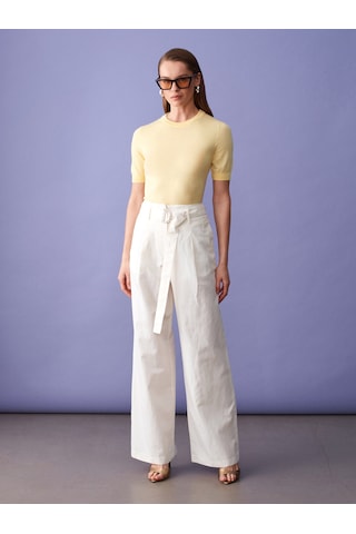 Dilvin 72673 Kemerli Pantolon-beyaz