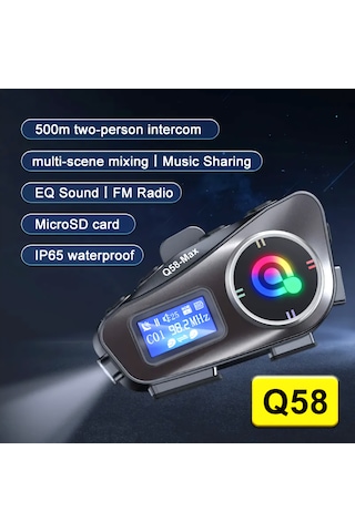 Q58 Max İntercom Kask Kulaklık Ekranlı Model Fm Radyo Özellikli