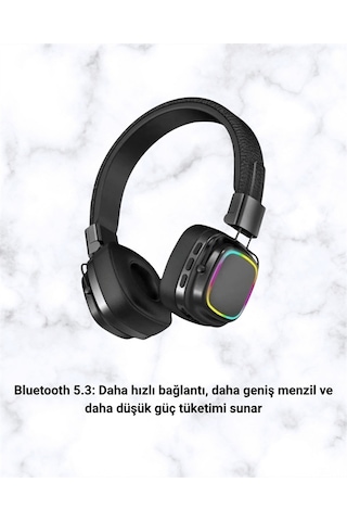 Kablosuz - 864 - Rgb Işıklı Katlanabilir Bluetooth Kulak - Spt-gld - Üstü Kulaklık