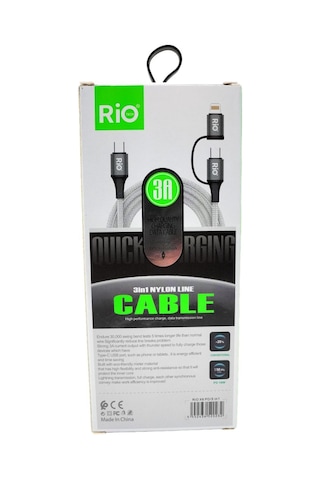 Rio Tech 3 İn 1 Nylon Şarj Ve Data Kablosu 3a Hızında