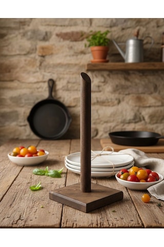 Famwoodart Kare Doğal Ahşap Kağıt Havluluk , Rulo Kağıt Havluluk %100 Çam 11x11x27 Cm Ceviz Kahverengi
