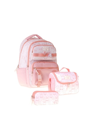 Calacilo Kedi Baskılı Pembe Kız Çocuk Üçlü İlkokul Okul Çantası Seti - Setcc-c4050a