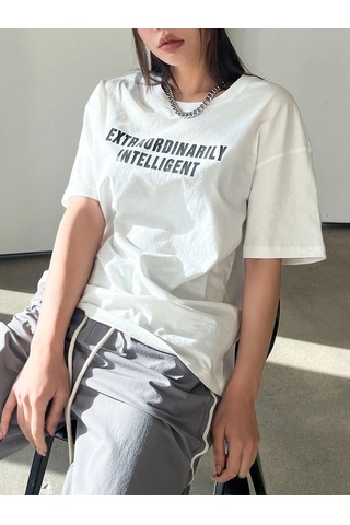 Kadın Beyaz Oversize Extraordinarily Baskılı Örme T-shirt Beyaz