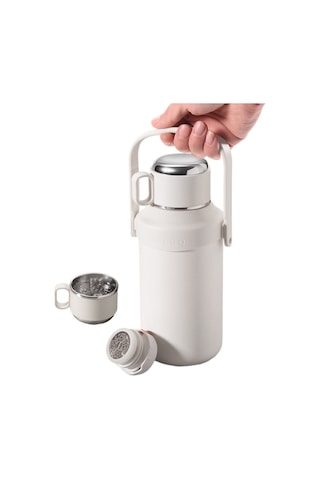 Relaxed Taşınabilir 316 Açık Hava Sporları Büyük Kapasiteli Termos Bardak, Yüksek Görünümlü Vakumlu Soğuk Tutma Kolu Su Isıtıcısı-Beyaz 1.2 L