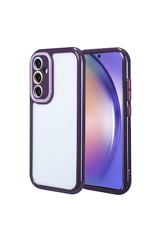 Ekılıf - Samsung Galaxy A54 Uyumlu - Kılıf Kamera Korumalı Renkli Kenar Ve Çerçeve Tasarımlı Vitamin Kapak - Derin Mor