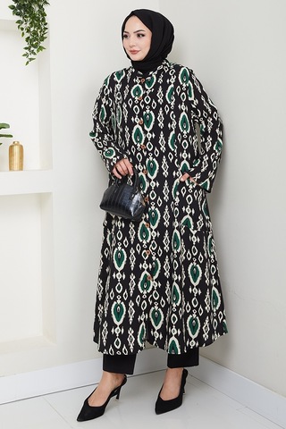 Desenli Dokuma Viskon Tunik 1516 - Yeşil Yeşil
