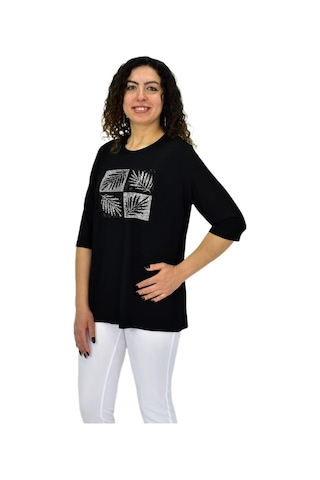 Caftan Kadın Kısa Kol Taşlı Bluz Bgl-st04710 Siyah