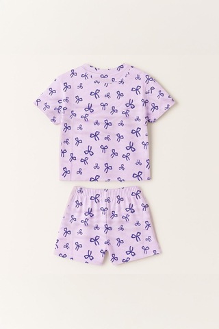 Kız Çocuk %100 Pamuk Kurdela Desenli Şortlu Takım 3-4 Yaş 8-9 Yaş Mor