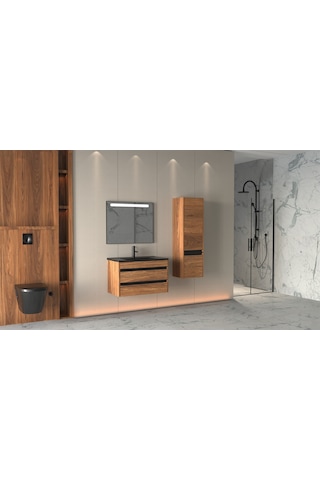 Levante 85 Cm Siyah Lavabolu Banyo Dolabi (Boy Dolap Dahil) Çok Renkli