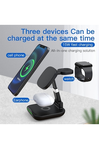 Eıma T9 15w Manyetik 3'ü 1 Arada Hızlı Şarj İstasyonu tüm Akıllı Telefonlar Apple Uyumlu iPhone Watch Ve Airpods Standı 1568