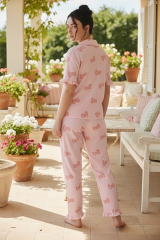 Siyah İnci Bürümcük-krınkıl Büyük Beden Düğmeli Pijama Takım26120826 26120826 Pembe Fiyonk