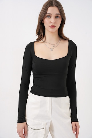 Bigdart Kadın Kare Yaka Slim Fit Bluz 986 - Siyah