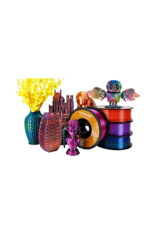 Üç Renkli Silk Pla Filament Altın, Yeşil, Kırmızı Mor Canlı Parlak Renk Geçişi 1.75mm 1 Kg