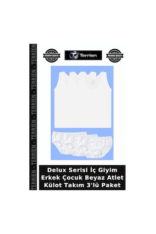 Terrien Delux Serisi İç Giyim Erkek Çocuk Beyaz Atlet Külot Takım 3'lü Paket