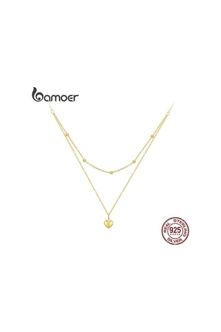 Bamoer Takı Bamoer Aşk Kalp Kadın Klavikula Zinciri Çift Zincir 925 Ayar Gümüş Boyun Takı Altın