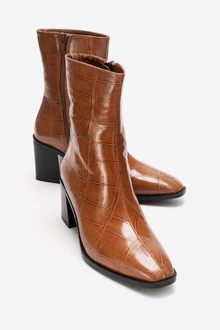 Luvishoes Luvi Shoes Chara Taba Baskı Kadın Kalın Topuklu Bot Taba Baskı