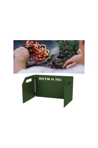 Kamp Sobası Ön Camı, Kamp Sobası Ön Cam Açık Katlanır Metal Soba Ön Cam Rüzgar Blokeri Katlanmış Ordu Yeşili Koyu Yeşil