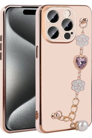 Apple Uyumlu iPhone 15 Pro Kılıf El Tutamaçlı Kamera Korumalı Zore Taka Silikon Kapak Pembe