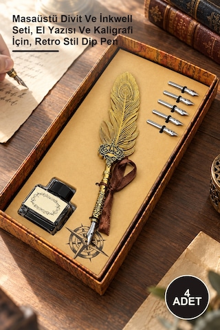 4 Adet Vintage Divit Hokka Seti Masaüstü Divit Ve İnkwell Seti, El Yazısı Ve Kaligrafi İçin, Retro Stil Dip Pen