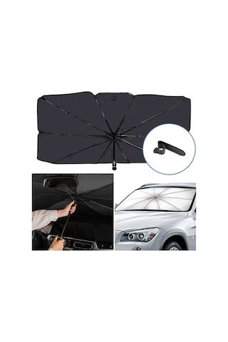 Oto Güneşlik Ve Şemsiye Tutucu Seti Katlanabilir Ön Cam Güneşliği 140x75 Cm Ve Araç İçi Organizer Askı