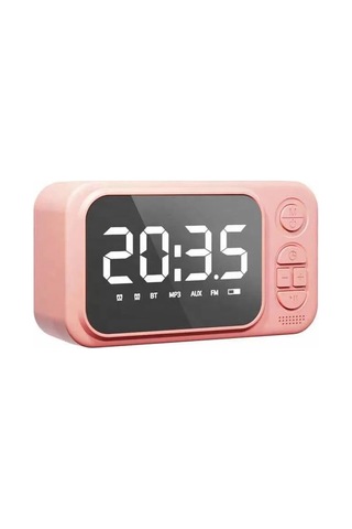 Bluetooth Hoparlör Fm Radyo Alarmlı Dijital Masa Saati - Pembe