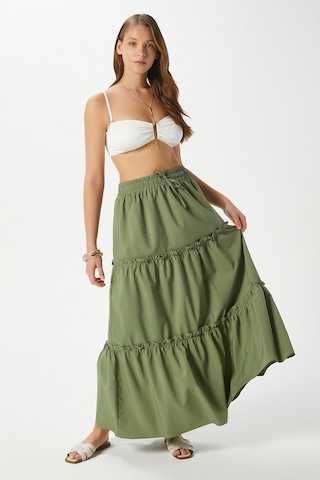 Kadın Elanora Haki Astarlı Katlı Poplin Etek Haki