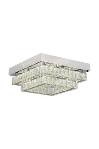 Modina 2 Katlı Krom Ledli 3 Renkli 70 Watt Kristalli Taşlı Modern Tasarım Led Kristal Salon Avize Krom