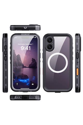 Apple Uyumlu iPhone17 Kılıf 360 Ön Arka Koruyucu Su Geçirmez 1-1 Silikon Zırhlı Kapak Siyah
