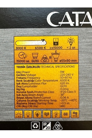 1 Adet Cata 8w 50w 6500k Beyaz Işık Gu10 Duylu Led Spot Ampul