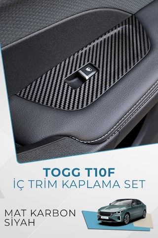 Togg T10f Sedan Uyumlu İç Trim Folyo Kaplama Set - Mat Karbon Siyah Mat Karbon Siyah